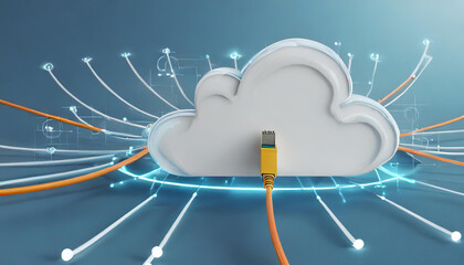 Wall Mural - cloud computing technology concept background, white cloud connect with network cable, 3d rendering.