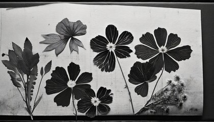Wall Mural - photocopy of pressed flowers in black and white made with generative ai