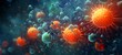 Virology medicine science background banner illustration - Corona virus, covid, flu outbreak, microscopic view of influenza virus cells, lots of abstract 3d viruses texture