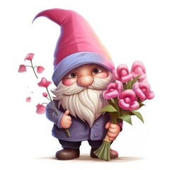 Wall Mural - Cute 3D Garden Gnome with Heart hand drawn Illustration, Valentines day. Funny emotion gnome for interior design, greeting card, postcard, brochure, phone case, kids, package, sticker, patch