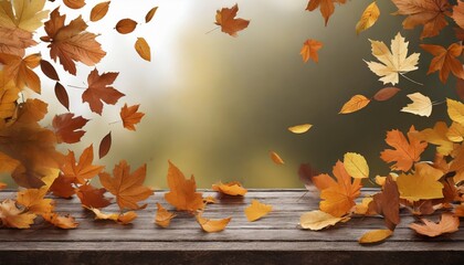 Wall Mural - falling leaves in autumn background space for your text