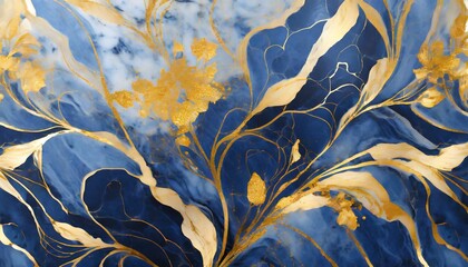 Wall Mural - abstract blue gold floral marble texture background