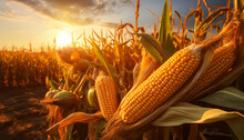 Corn Cobs In Corn Plantation Field