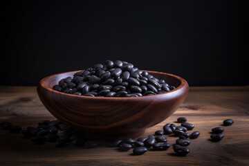 Poster - Dry black bean in wooden bowl.