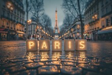 Enchanting Parisian Night Scene Illuminated By 'PARIS' Letter Blocks