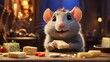 A charming little rodent clutching a portion of fine cheese, pixar ratatouille