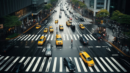 Wall Mural - New York City and yellow cabs. Top view