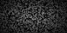 Abstract Black And Gray Square Triangle Tiles Pattern Mosaic Background. Modern Seamless Geometric Dark Black Pattern Low Polygon And Lines Geometric Print Composed Of Triangles.