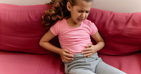 caucasian little girl suffering from abdominal pain