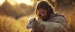 Symbolic Representation Of Jesus Rescuing A Stray Lamb With Urgency. Сoncept Religious Art, Symbolism In Christianity, Jesus As Good Shepherd, Rescue And Redemption, Symbolic Representation Of Jesus