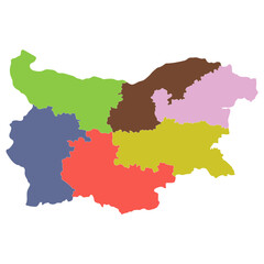  Bulgaria map. Map of Bulgaria in six mains regions in multicolor