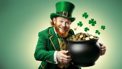 Wall Mural -  Leprechaun, Gold, Clover - Cheerful Irish Luck and Celebration - St. Patrick's Day Banner