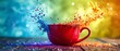 Creating A Colorful Explosion: Vibrant Burst Of Colors In A Coffee Cup. Сoncept Abstract Art, Coffee Photography, Colorful Explosions, Creative Expressions