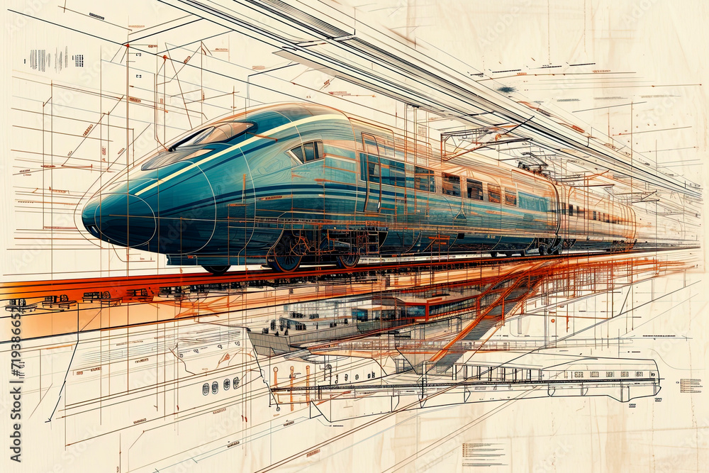 Generative AI illustration of CAD drawing high speed train design Stock ...