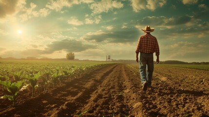 Wall Mural - Farmer on the field during spring
