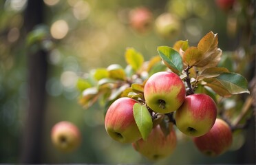 Apples on a tree, bokeh defocused background