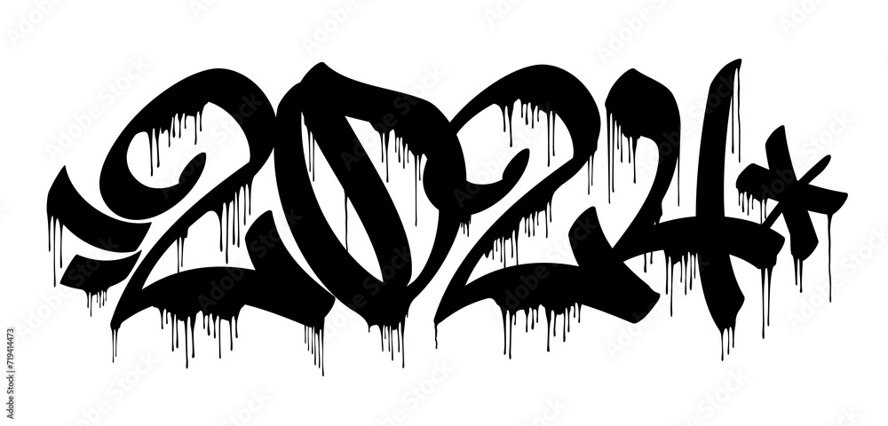 2024 number in graffiti marker letters style vector banner isolated ...