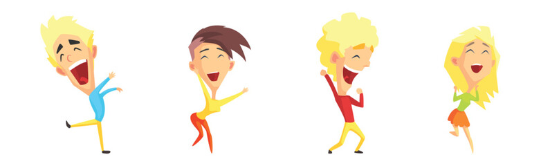 Sticker - Happy Excited People Character Rejoice and Cheering Vector Set