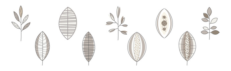 Canvas Print - Simple Leaf and Foliage Element with Stem Vector Set