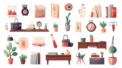 Wall Mural - Vibrant back-to-school vector collection: educational objects in flat design