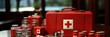 Red first-aid case with supplies, emphasizing readiness for medical interventions