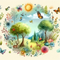  Hand painted watercolor nature background