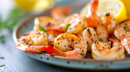 Wall Mural - Grilled shrimps with spices are an irresistible delicacy. Grilled shrimp in a harmonious combination of flavors and succulent texture with intense notes.