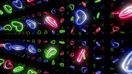 Wall Mural - heart neon love glowing fluorescent lights corridor stage cg background