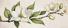 A Watercolor Illustration Of A White Flowering Dogwood Branch With A Photo Manipulation Effect Served As The Graphic Element For A Wedding Invitation Design This Decorative Floral Clip Art 