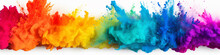 Colorful Rainbow Holi Paint Color Powder Explosion Isolated White Wide Panorama Background