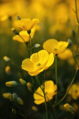 Poster - A beautiful field of yellow flowers illuminated by the sun. Perfect for nature enthusiasts and springtime-themed designs