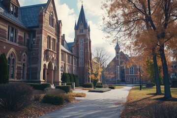 Wall Mural - A large brick building with a clock tower. Can be used to depict a historical landmark or architectural structure