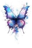 Fototapeta Motyle - Abstract Butterfly in Flight. Featuring Blue, Purple, and Cyan Blots.