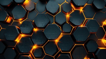 Wall Mural - Hexagons glowing in the dark. Ideal for futuristic designs and technology-related projects