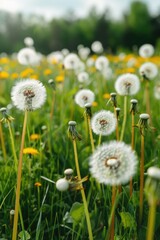 Wall Mural - A field full of yellow dandelion flowers. Perfect for nature and springtime concepts