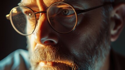 Canvas Print - A close-up view of a man with glasses and a beard. This image can be used for various purposes