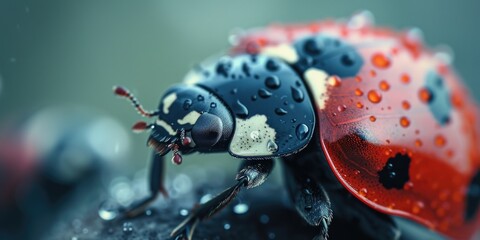 Wall Mural - Ladybug with water droplets. Perfect for nature or macro photography.