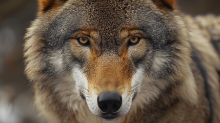 Sticker - A close up view of a wolf's face with a blurry background. Perfect for wildlife enthusiasts and animal lovers