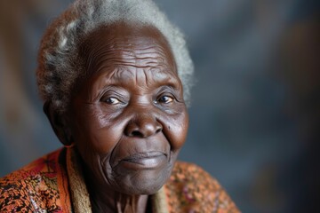 Wall Mural - An older woman with white hair wearing an orange shirt. This image can be used to represent senior citizens, fashion for older women, or diversity