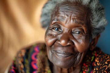 Wall Mural - An older woman with grey hair smiling for the camera. Suitable for various uses