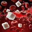 Sugar in the blood. blood cell with cube of sugar. 