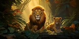 Fototapeta Dziecięca - majestic family of lions in the jungle