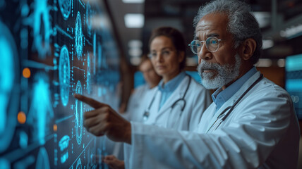 Wall Mural - portrait of senior doctor and his assistant working in modern hospital. medical and healthcare conce