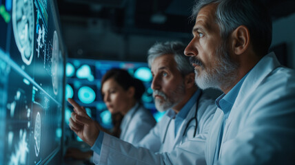 Wall Mural - team of doctors analyzing x-ray image of patient in hospital