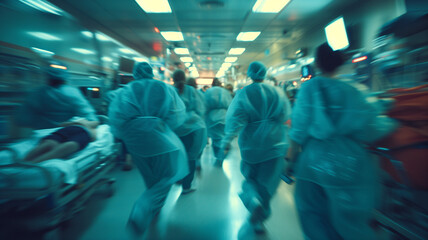 Wall Mural - an urgent situation medical procedure being performed by a team of doctors and nurses, captured in a