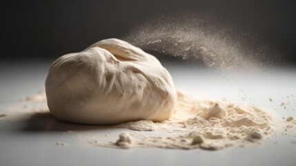 fresh dough and flour on a white table. ai generated.