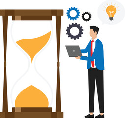 Wall Mural - The businessman stands beside the big clock, Manages time and achieves success with his business, Financial success and time management concept,
