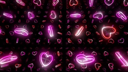 Wall Mural - heart neon love glowing fluorescent lights corridor stage cg background