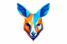 An Abstract, Colorful Kangaroo Face Icon Featuring Minimalistic Patterns And Striking Hues. Isolated On White Background