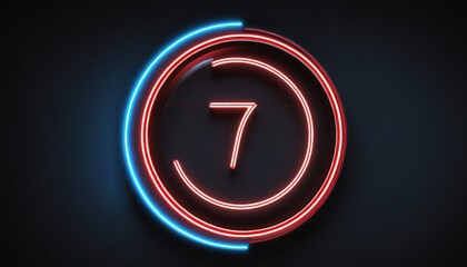 Wall Mural - neon illuminated 3d number 75 in circular frame on black background